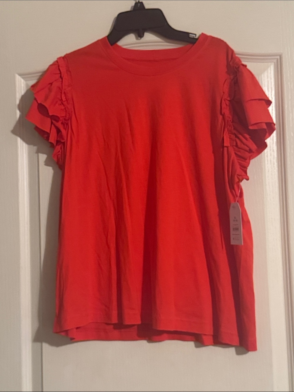 Time and Tru Red Ruffle Sleeve Short Sleeve Tee